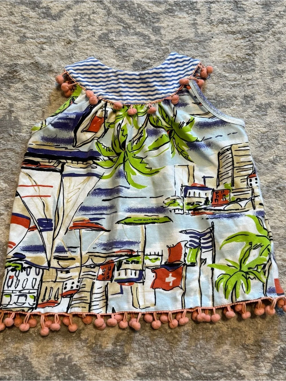 Sassy Me Baby Nautical Dress 12M Sleeveless Pink Pom Pom Summer Outfit